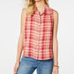 Style & Co Women's Plaid Sleeveless Top Beige Size X-Large