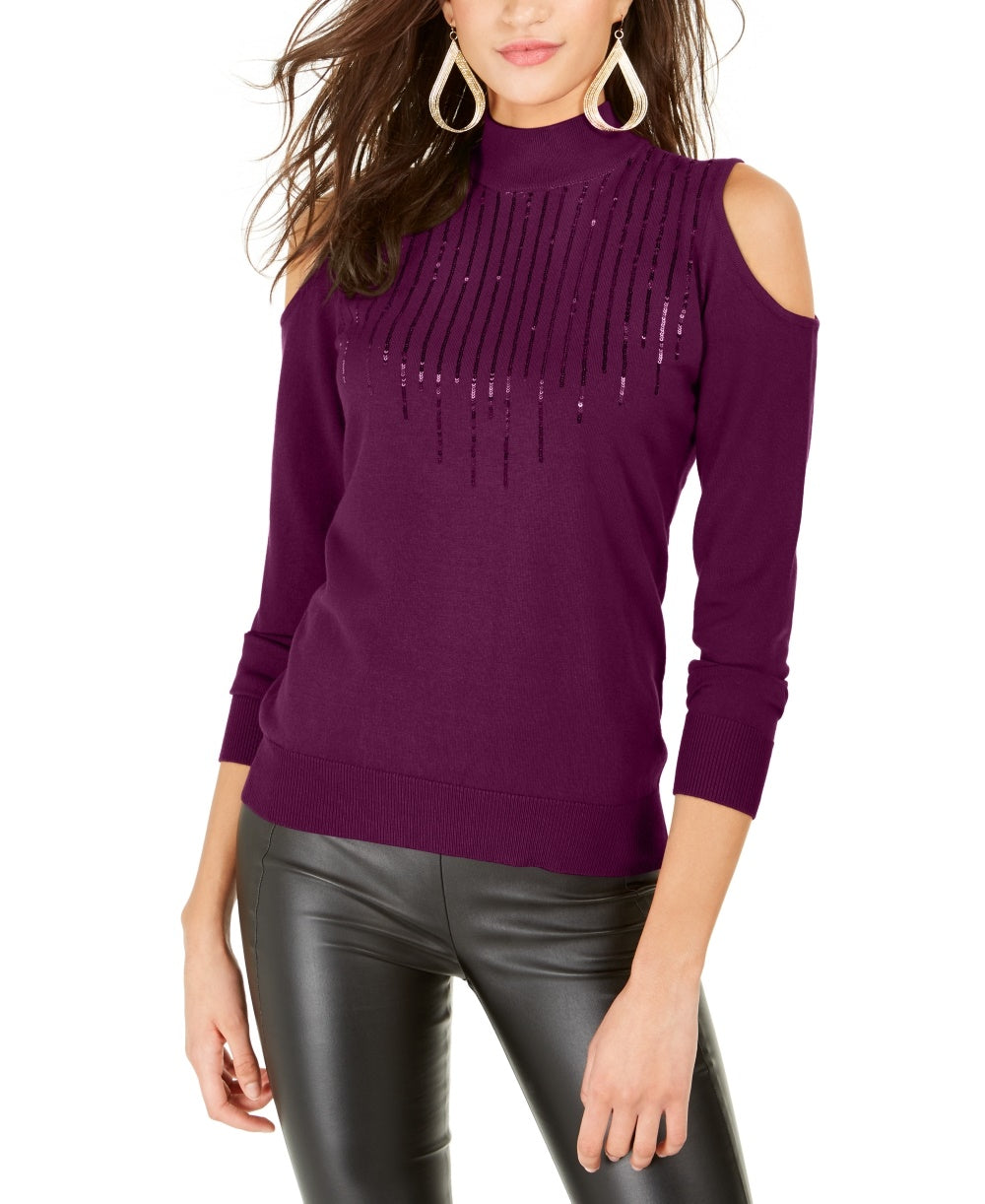 Thalia Sodi Women's Cold Shoulder Sweater Purple Size Large