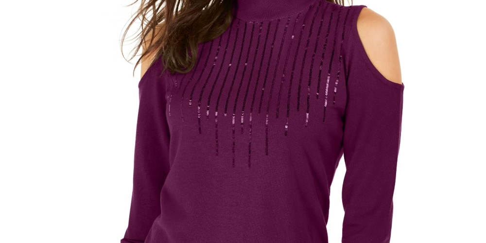 Thalia Sodi Women's Cold Shoulder Sweater Purple Size Large