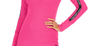 Calvin Klein Women's Performance Logo Stripe Mock Neck T Shirt Pink Size Medium