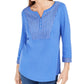 Karen Scott Women's Crochet Trim Henley Top Blue Size Large