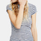 Free People Women's Striped Short Sleeve Crew Neck T-Shirt Blue Size X-Small