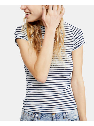Free People Women's Striped Short Sleeve Crew Neck T-Shirt Blue Size X-Small