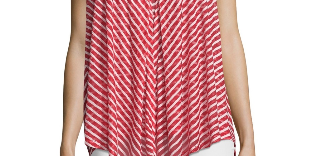 John Paul Richard Women's Sleeveless Burnout Stripe Top Red Size Petite Medium
