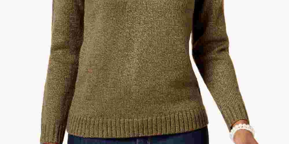 Karen Scott Women's Textured Heather Long Sleeve Collared Sweater Green Size Ps