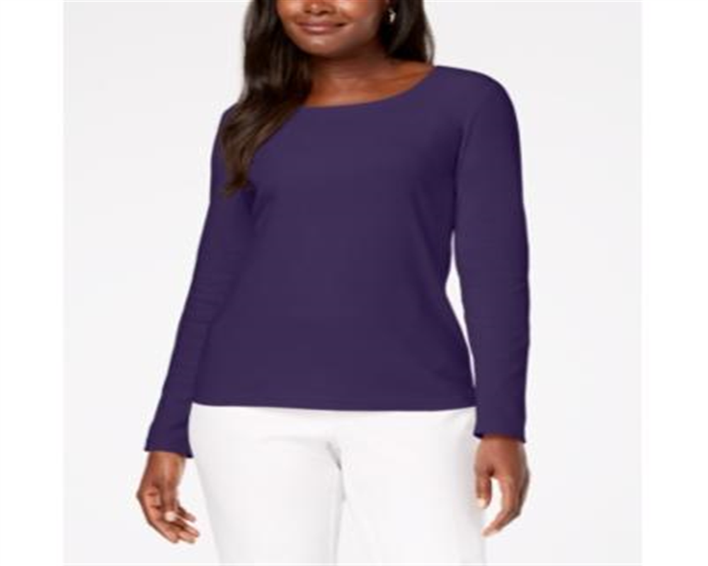 Karen Scott Women's Cotton Scoop Neck Top Purple Size Medium