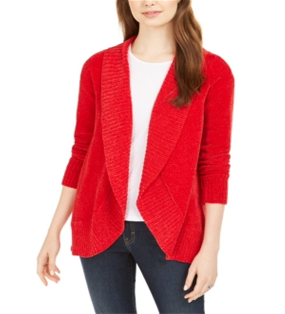 Style & Co Women's Chenille Shawl Collar Cardigan Red Size Petite XL