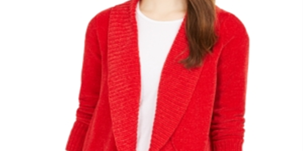 Style & Co Women's Chenille Shawl Collar Cardigan Red Size Petite XL