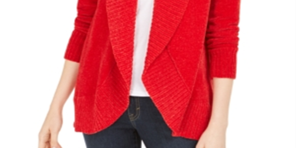 Style & Co Women's Chenille Shawl Collar Cardigan Red Size Petite XL