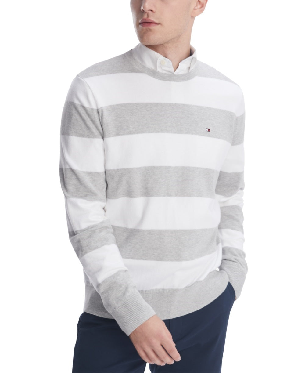 Tommy Hilfiger Men's Signature Rugby Striped Sweater Silver Size Large
