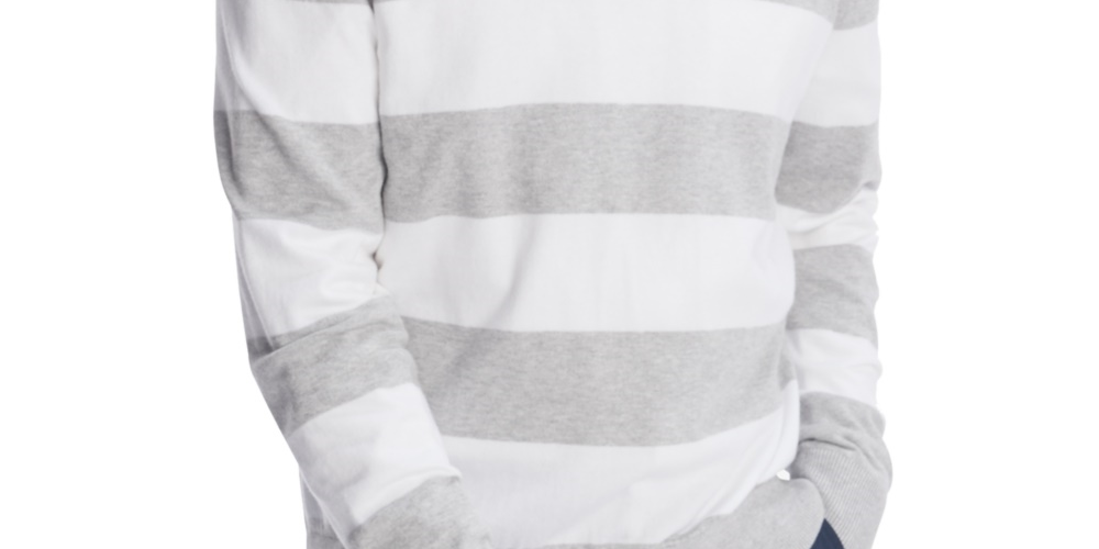 Tommy Hilfiger Men's Signature Rugby Striped Sweater Silver Size Large
