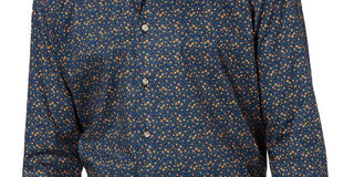 Bar III Men's Stretch Slim Fit Dress Shirt Navy-Orange Size S