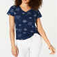 Style & Co Women's Printed V Neck T-Shirt Blue Size -Petite L