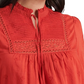 Lucky Brand Women's Cora Pintuck Embroidered Eyelet Peasant Blouse Red Size Medium