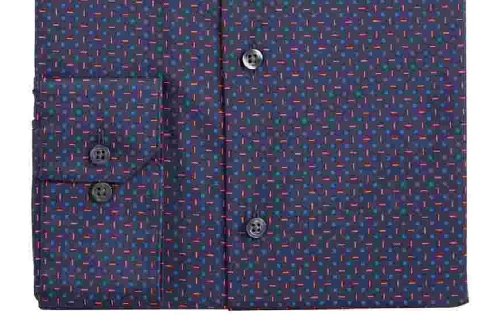 Alfani Men's Printed Collared Slim Fit Stretch Dress Shirt Navy Size 15.5X34-35