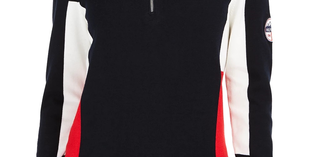 Tommy Hilfiger Women's Cotton Mock-Neck Flag Sweater Blue Size Medium