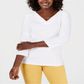 Karen Scott Women's Eyelet V Neck Cotton Top White Size Petite L