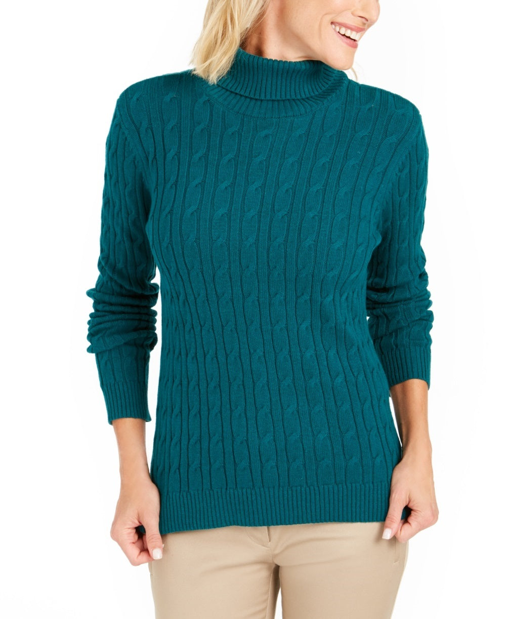 Charter Club Women's Cable Turtleneck Sweater Dark Green Size Large