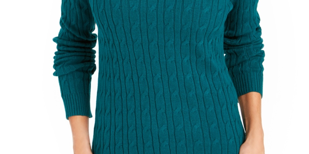 Charter Club Women's Cable Turtleneck Sweater Dark Green Size Large