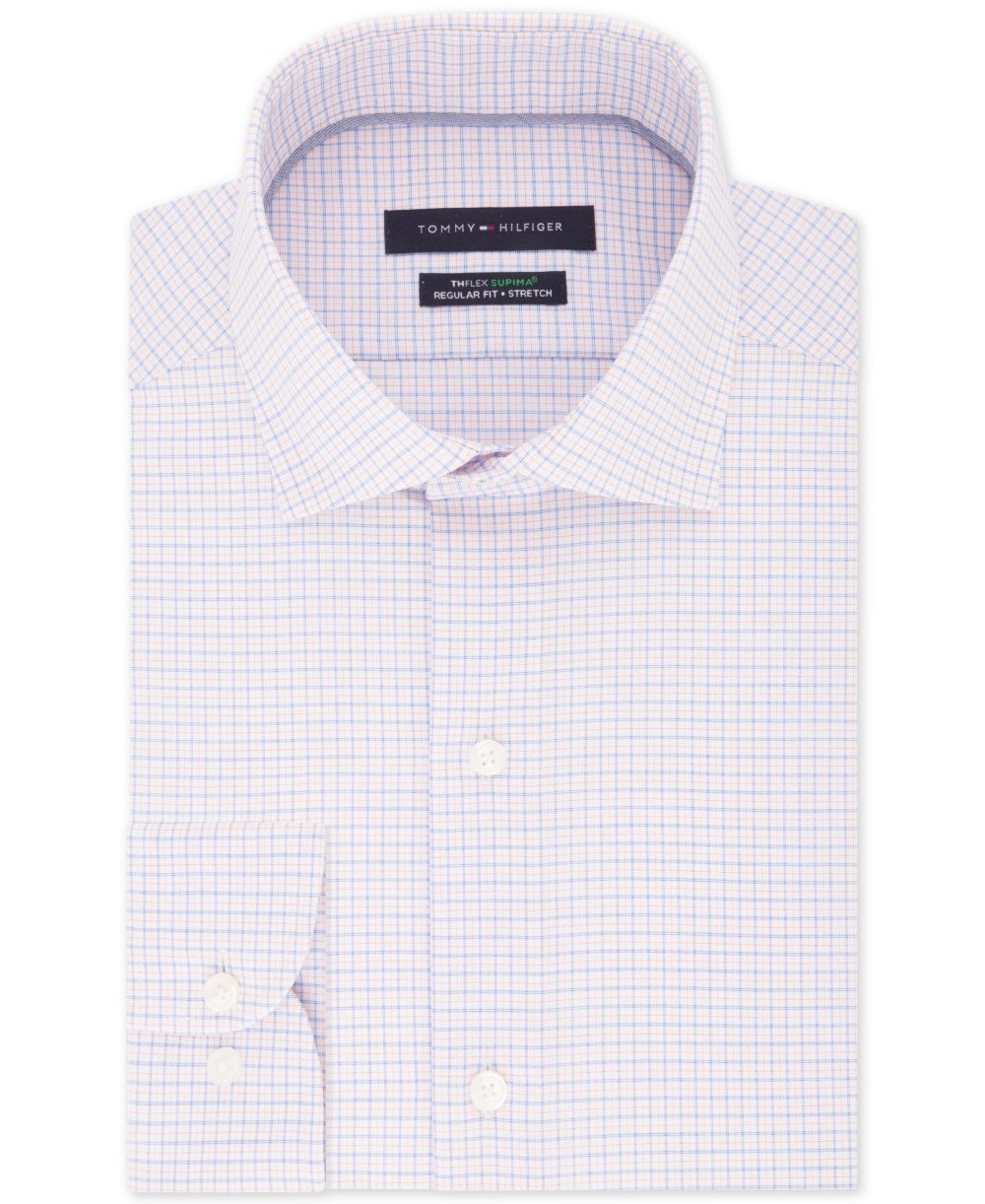 Tommy Hilfiger Men's Classic/Regular Fit Non-Iron Thflex Supima Stretch Check Dress Shirt Bright Blue Size 15.5X34-35
