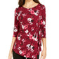 Alfani Women's Petite Printed Side-Tie Top Red Size Small