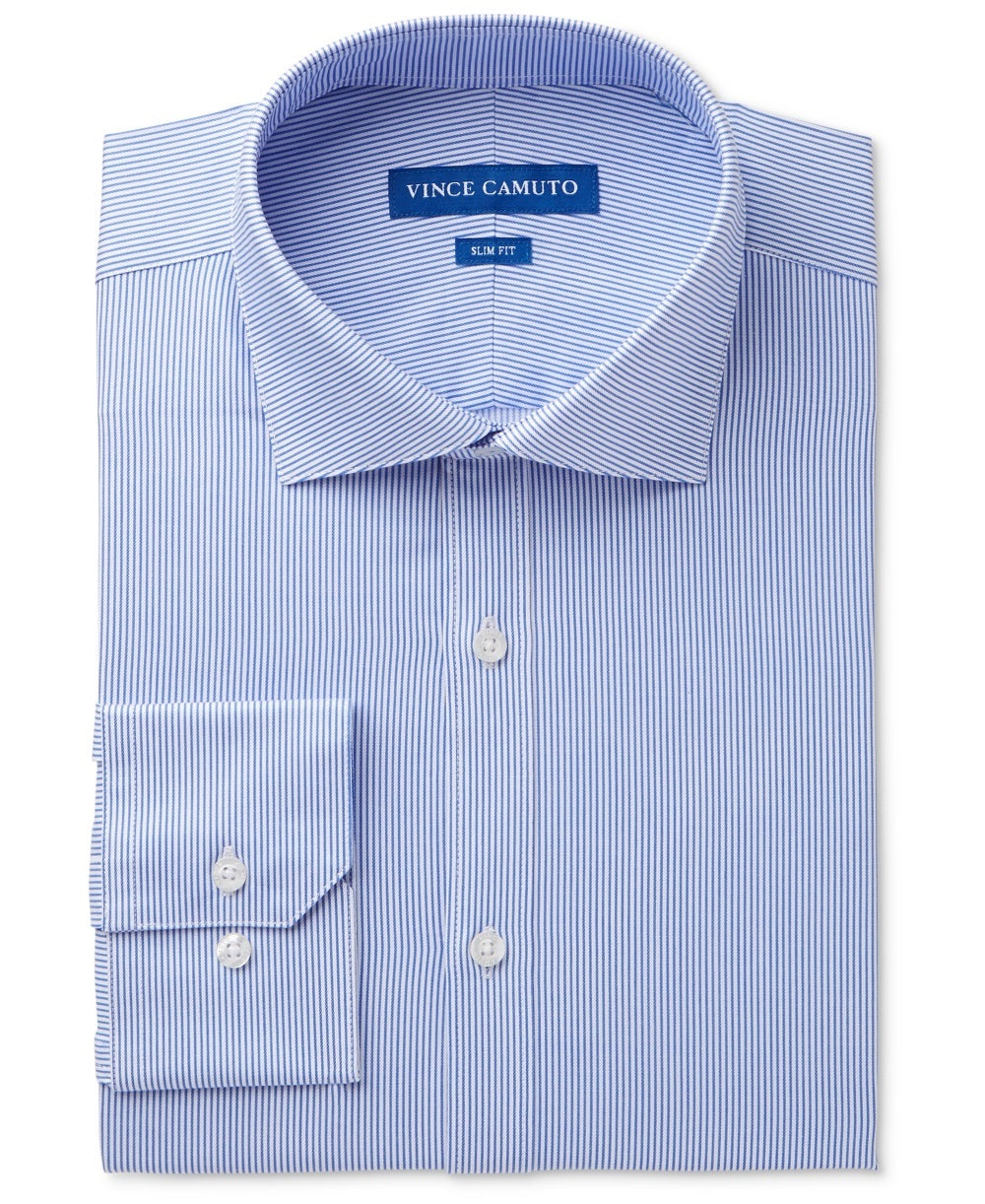Vince Camuto Men's Dress Shirt Light Striped Button Down Blue Size 17