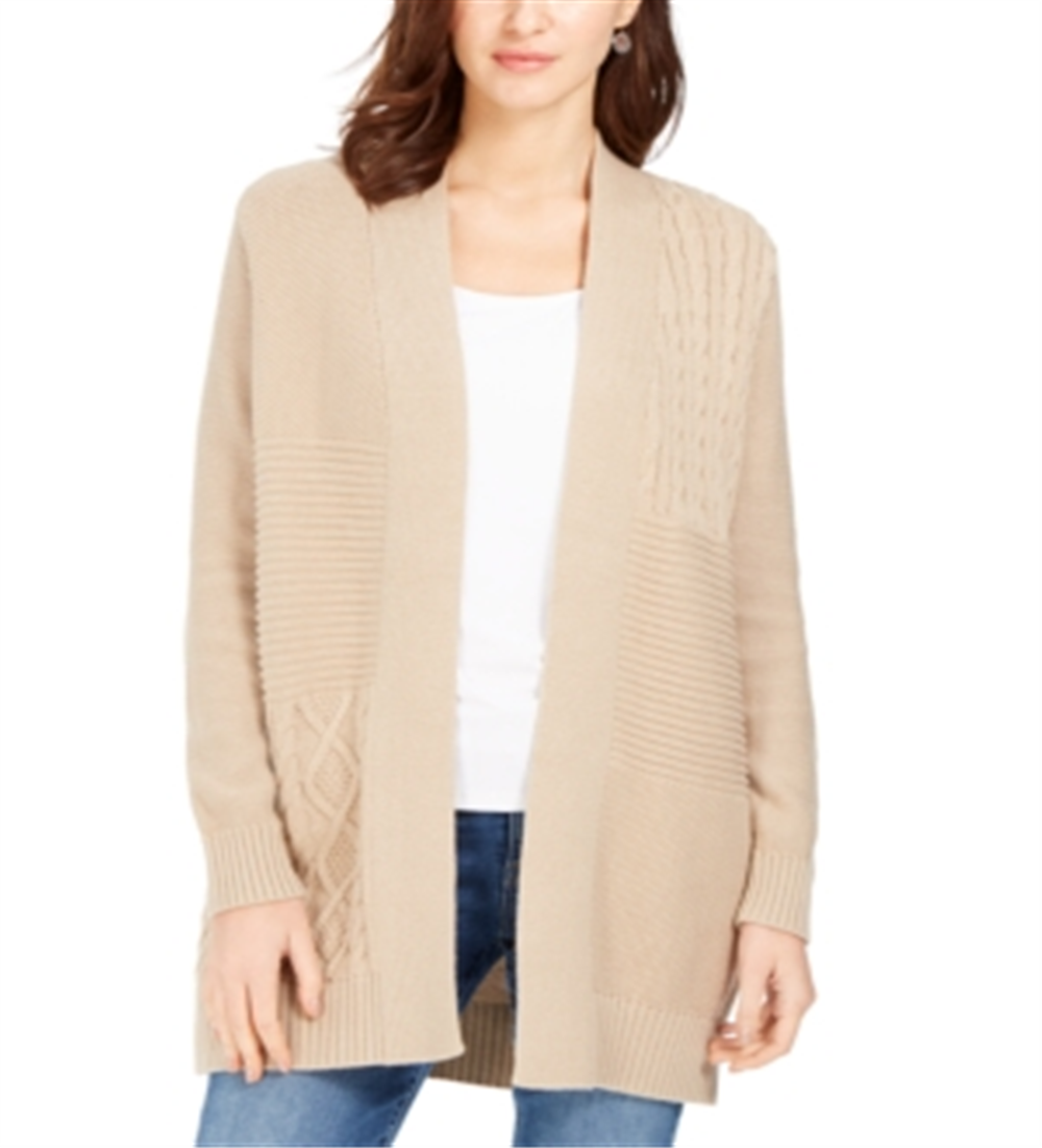 Charter Club Women's Patchwork Cardigan Oatmeal Size Petite L