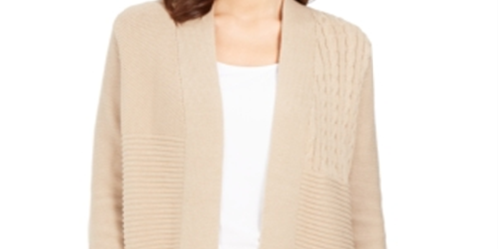 Charter Club Women's Patchwork Cardigan Oatmeal Size Petite L