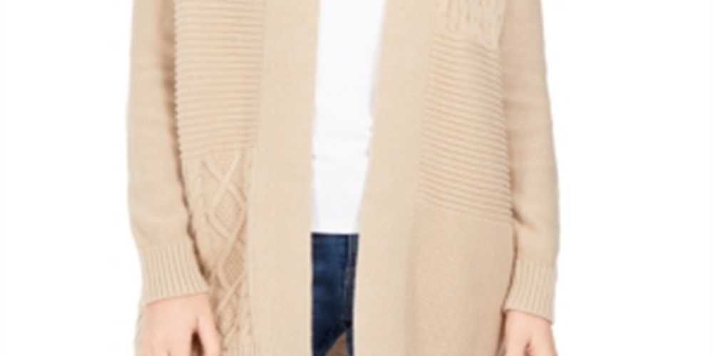 Charter Club Women's Patchwork Cardigan Oatmeal Size Petite L