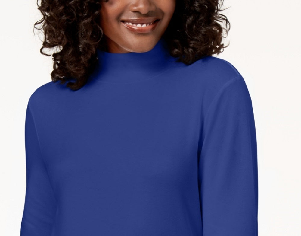 Karen Scott Women's Cotton Mock-Neck Top Dark Blue Size Small