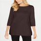Karen Scott Women's Cotton Boat Neck 3/4 Sleeve Knit Top Brown Size Large