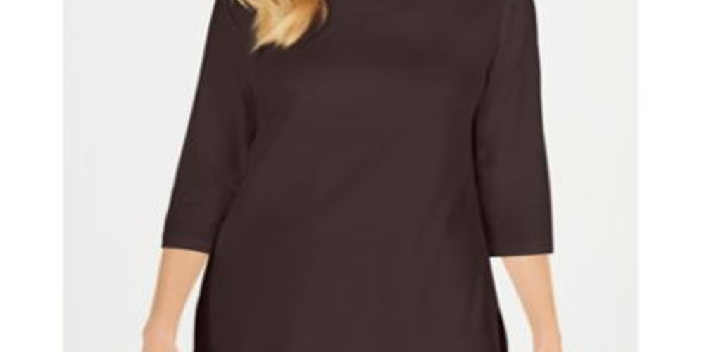 Karen Scott Women's Cotton Boat Neck 3/4 Sleeve Knit Top Brown Size Large