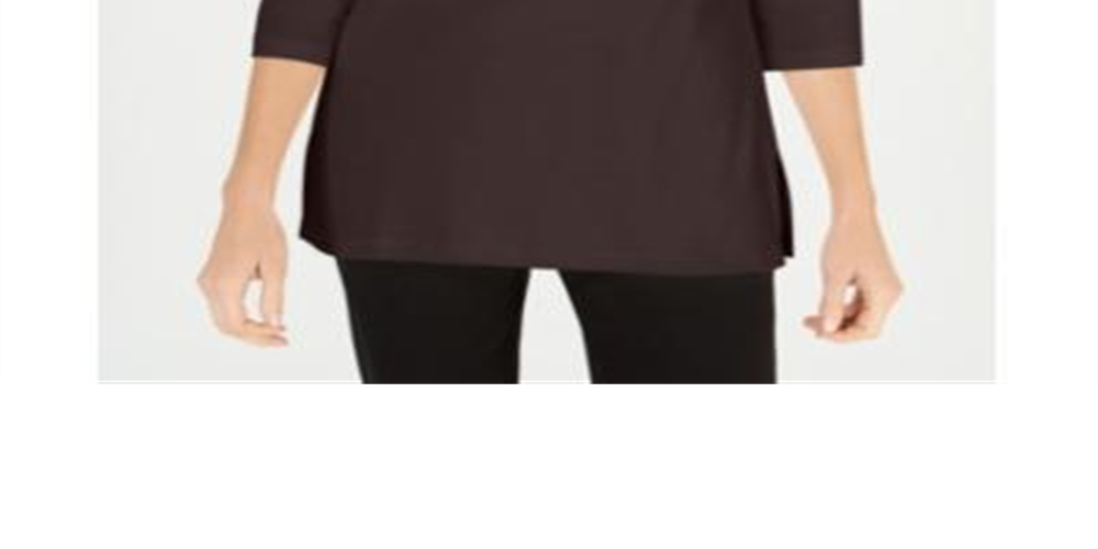 Karen Scott Women's Cotton Boat Neck 3/4 Sleeve Knit Top Brown Size Large