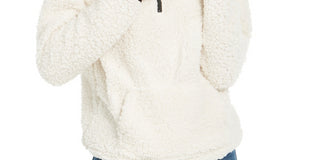 No Boundaries Juniors' Quarter-Zip Sherpa Pullover Sweater Brown Size Small