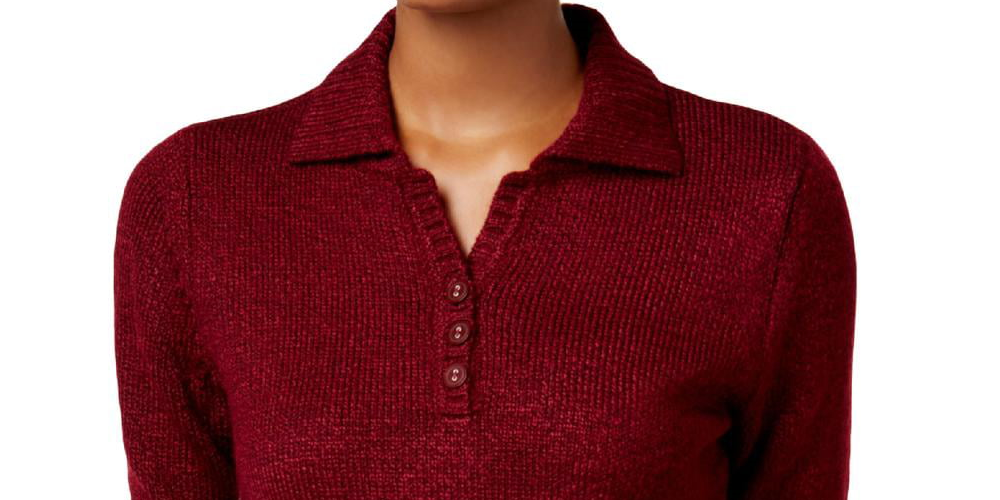 Karen Scott Women's Point Collar Sweater Maroon  Size -Petite L