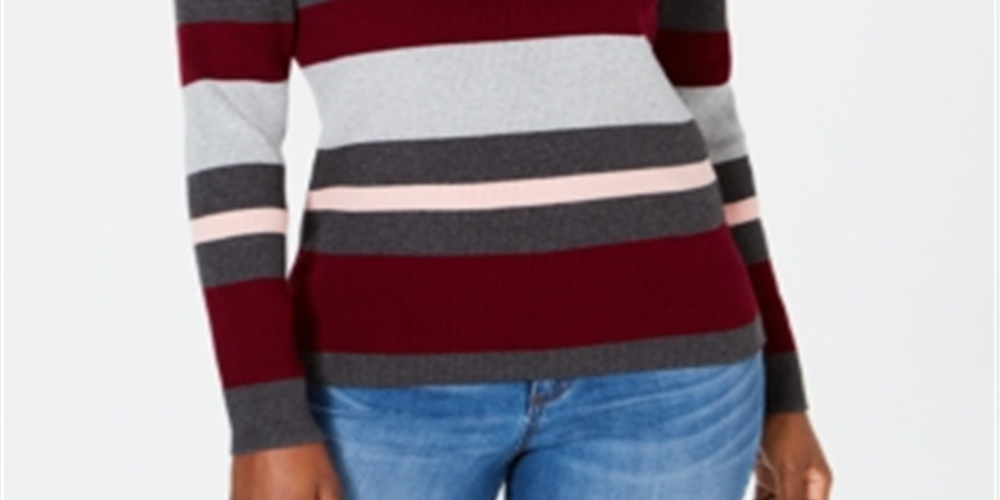 Karen Scott Women's Cotton Striped Ribbed Sweater Grey Multi Size Petite XL