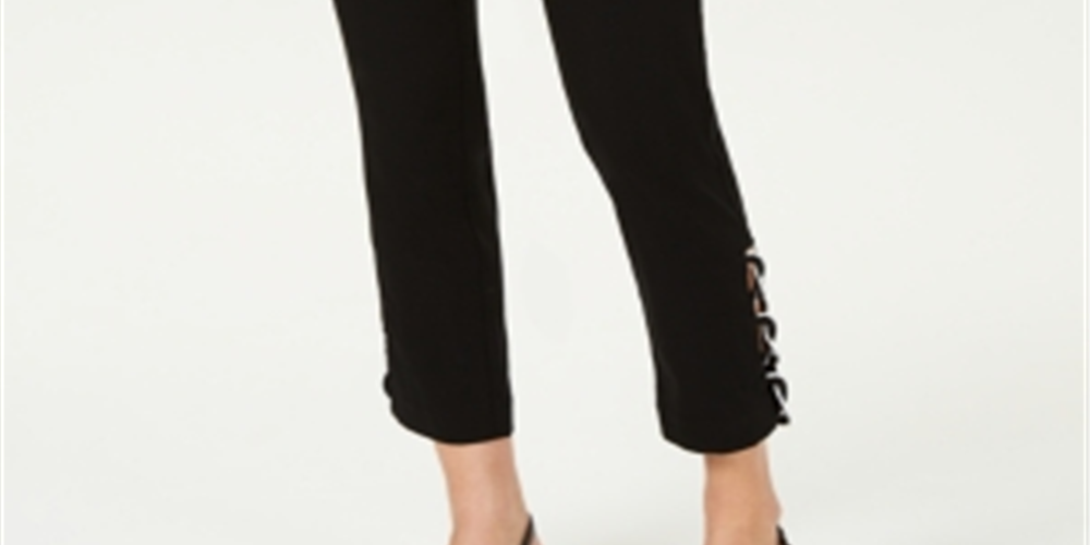 JM Collection Women's Contrast Loop Ankle Pants Black Size Medium