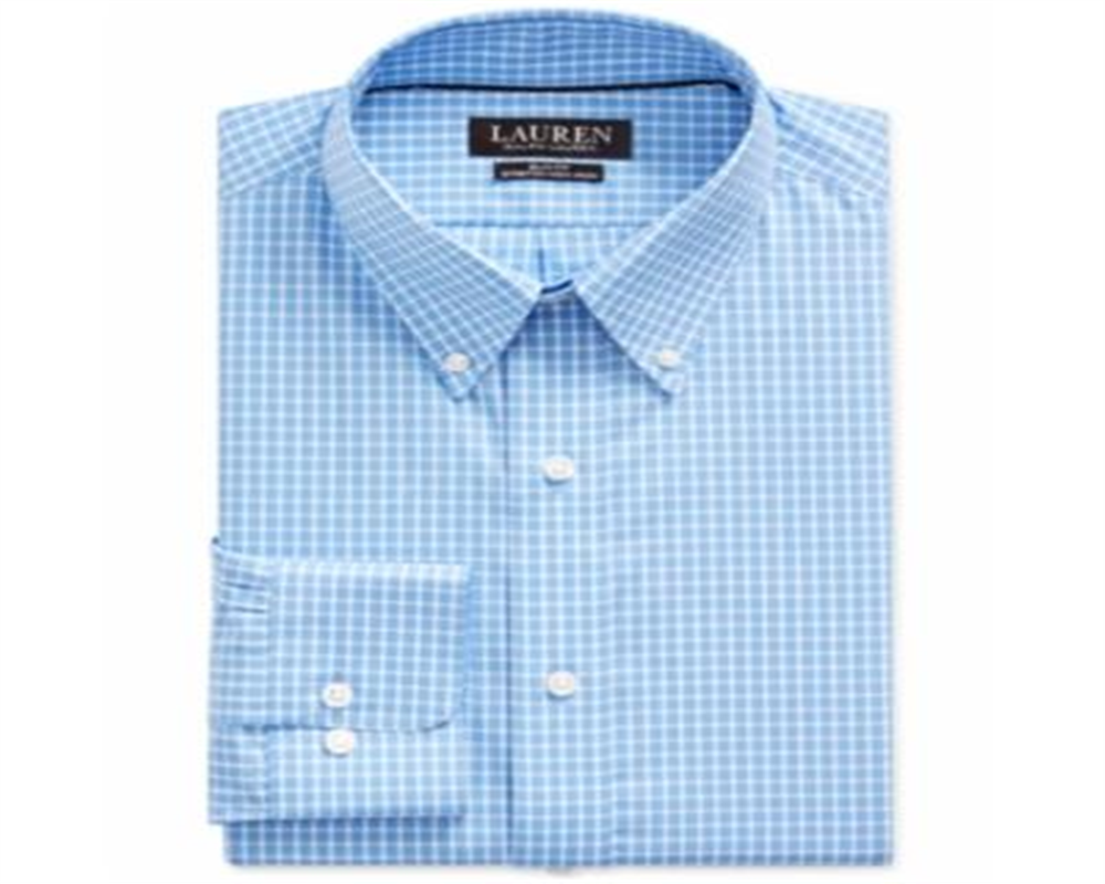 Ralph Lauren Men's Slim Fit No Iron Checked Blue Dress Shirt Blue Size 15X32-33