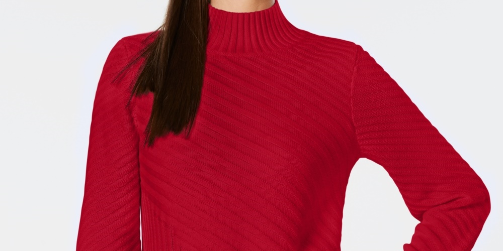 Charter Club Women's Mixed-Stitch Mock-Neck Sweater Red Size Small