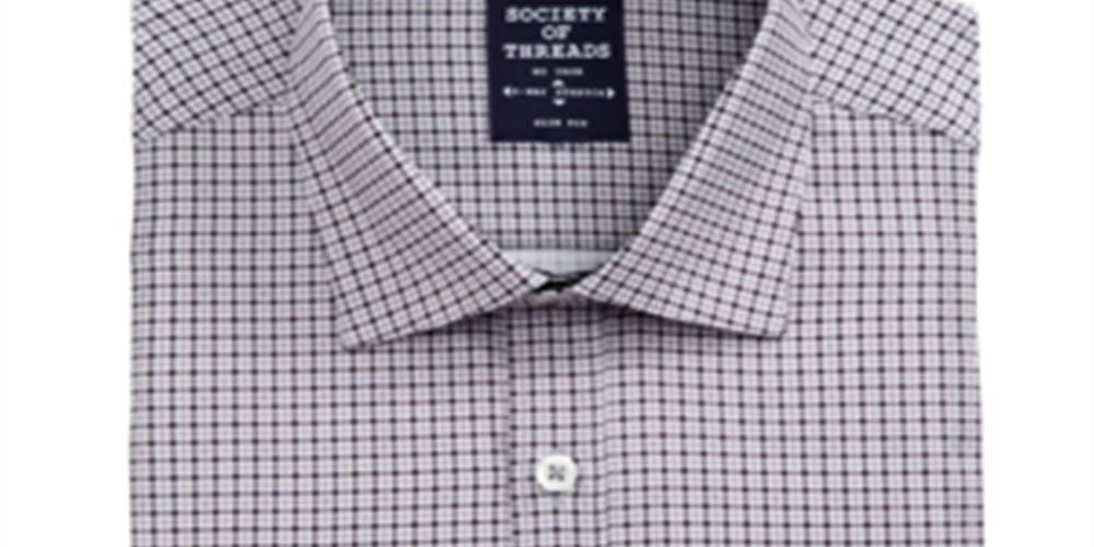 SOCIETY of THREADS Men's Check Collared Slim Fit Dress Shirt Black Size XL17.5x34-35