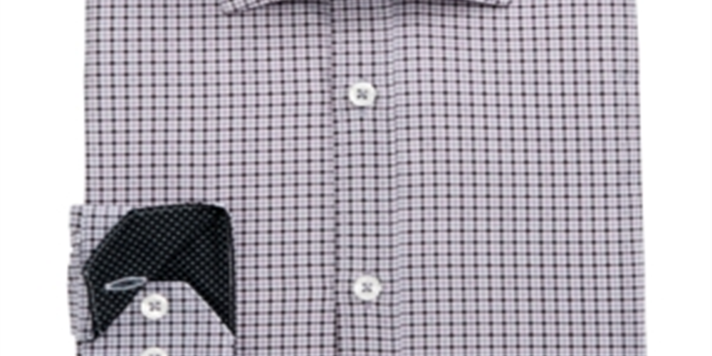 SOCIETY of THREADS Men's Check Collared Slim Fit Dress Shirt Black Size XL17.5x34-35