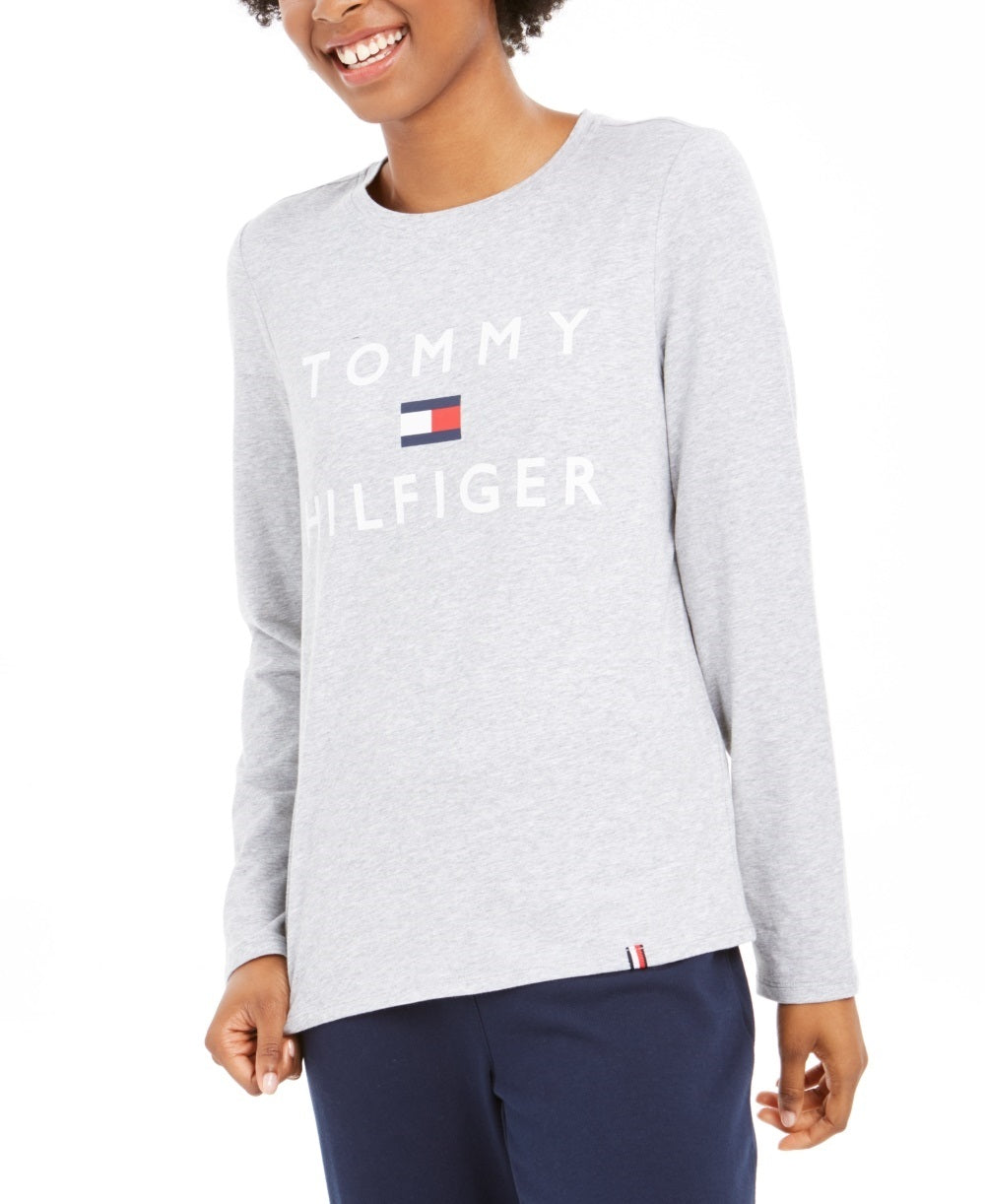 Tommy Hilfiger Women's Sport Logo Long Sleeve Shirt Silver Size Medium