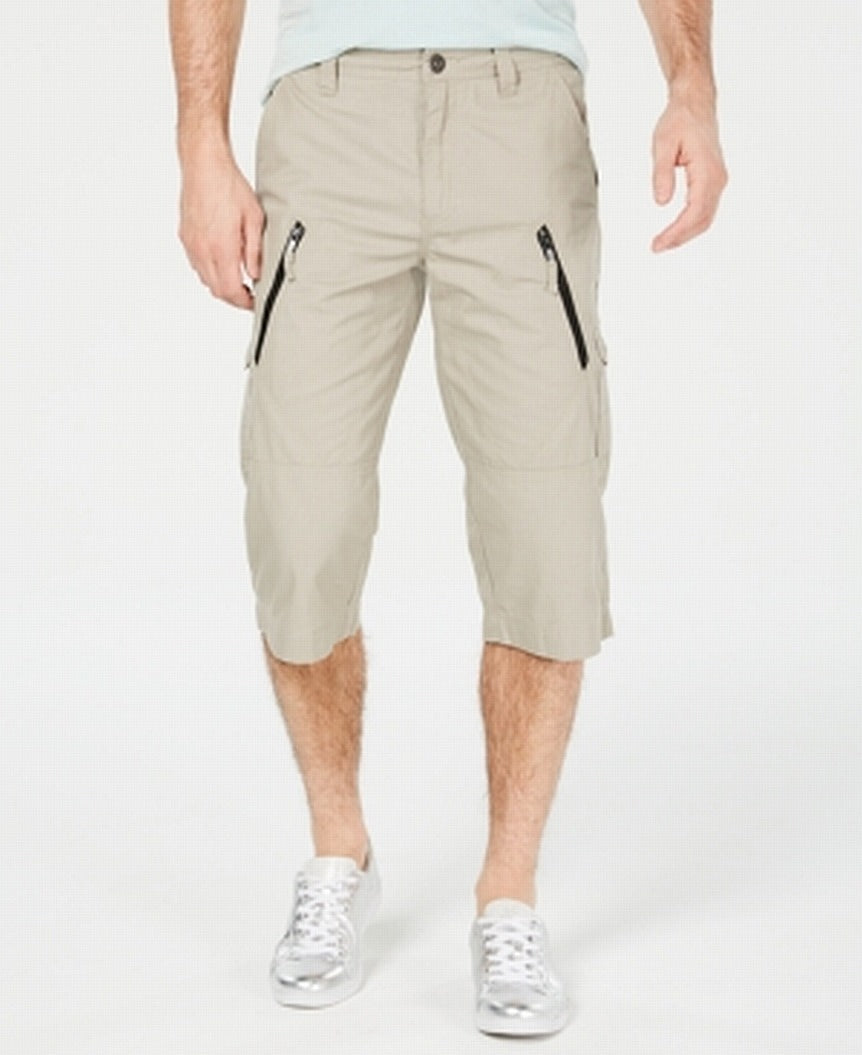 INC International Concepts Men's Seashell Longer Length Cargo Shorts Brown Size 38