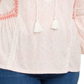 Style & Co Women's Plus Crochet Trim Bell Sleeve Peasant Top White/Pink strip Size 0X