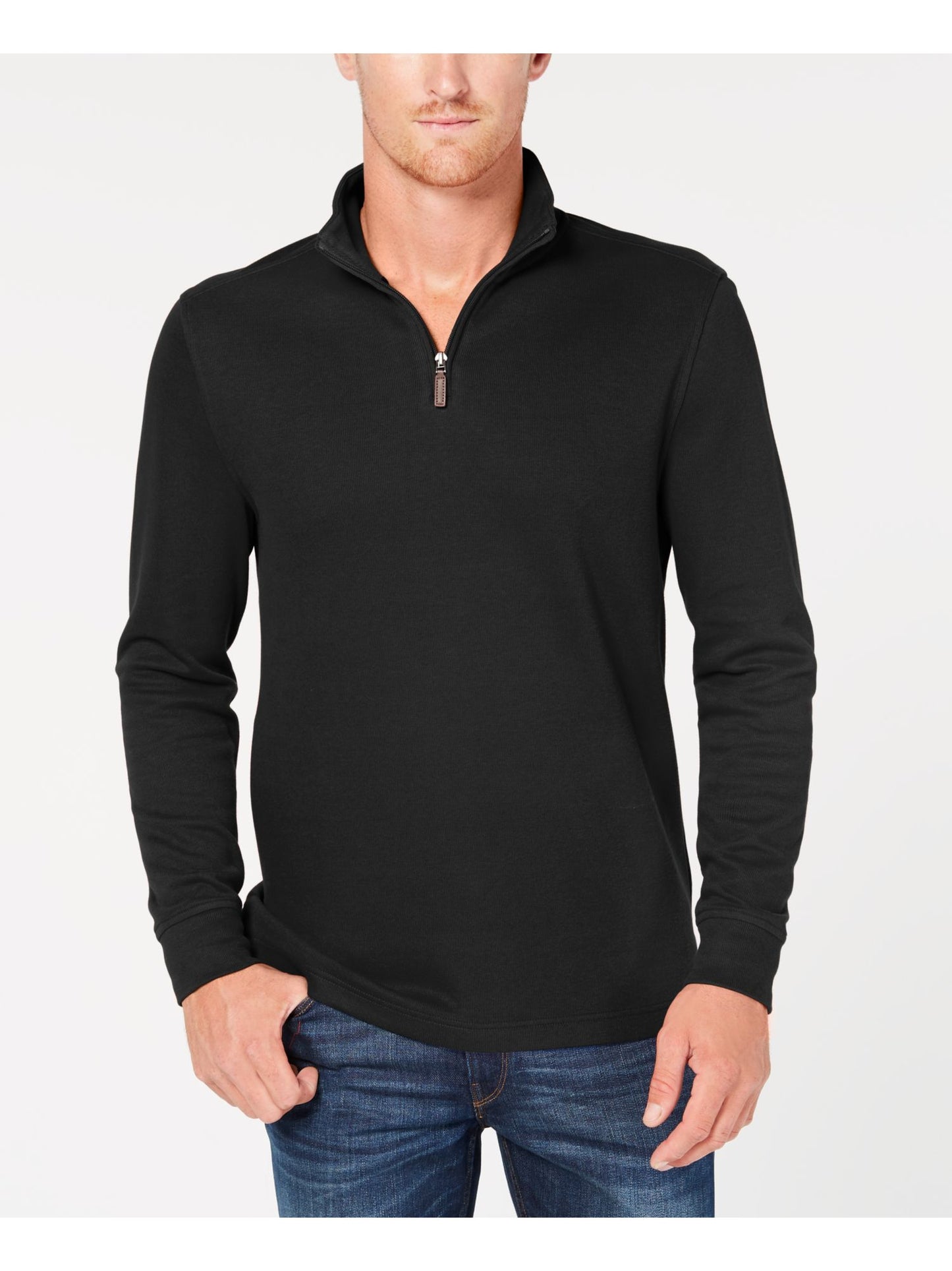 Club Room Men's Quarter Zip French Rib Pullover Sweater Black Size XL