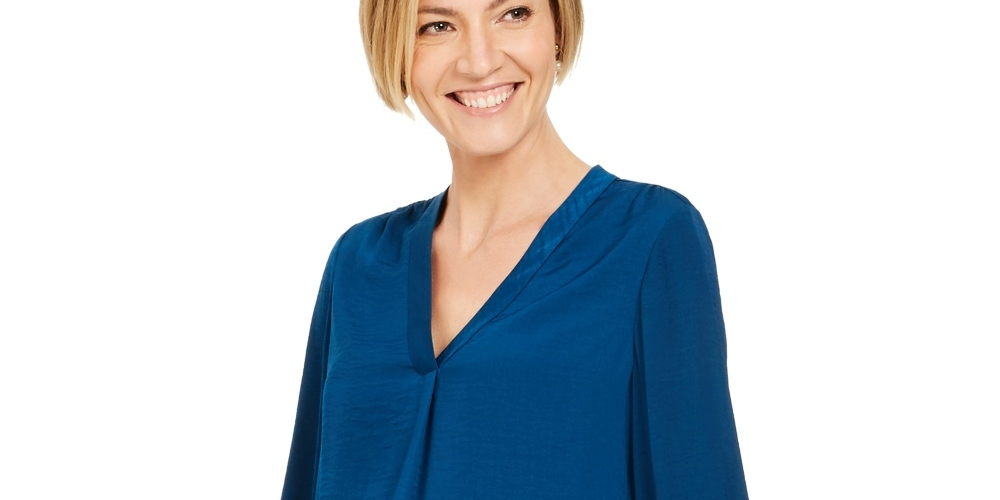 Alfani Women's V-Neck Top Dark Blue Size XX-Large