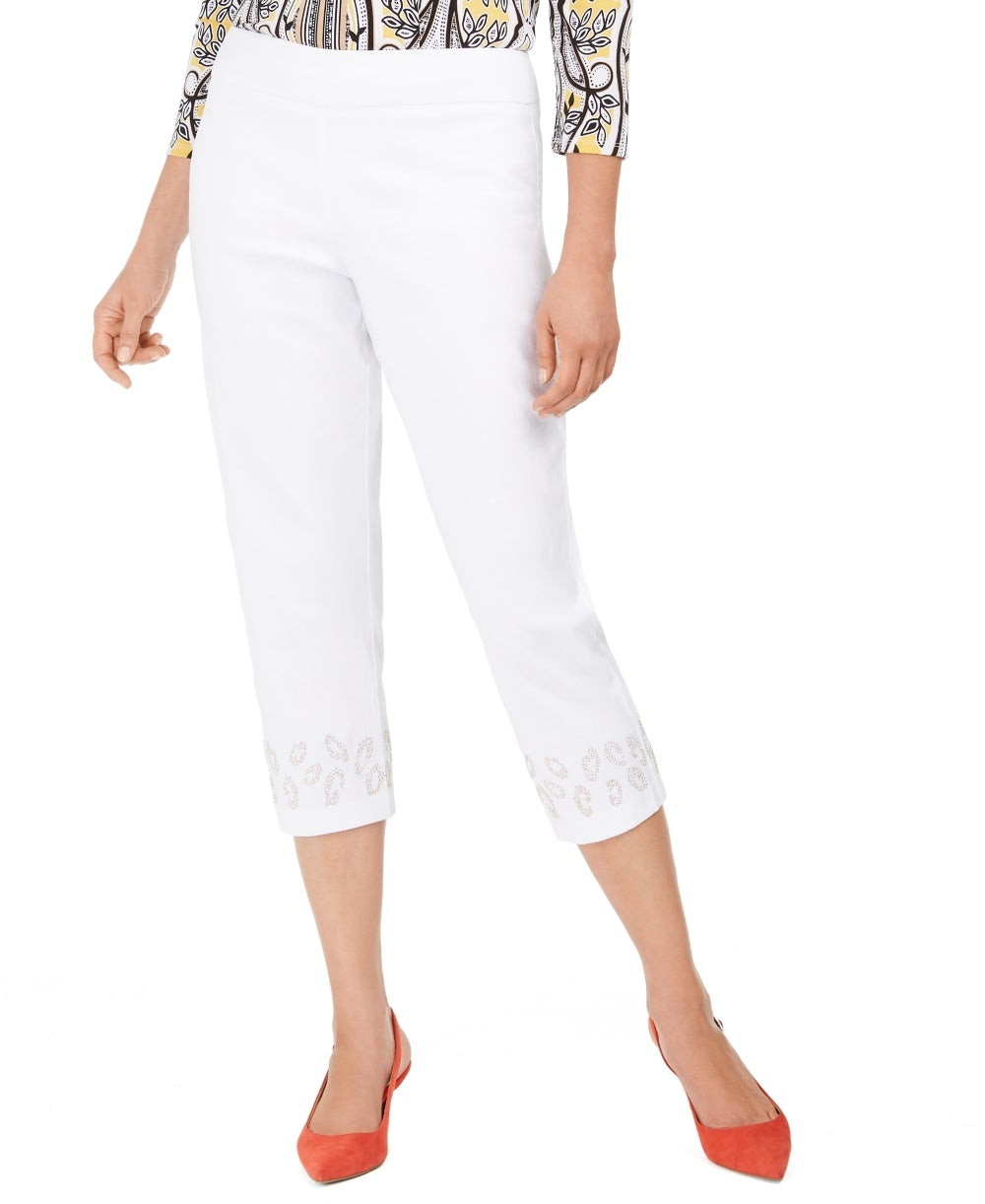 JM Collection Women's Embellished-Hem Capri Pants  White Size X-Small