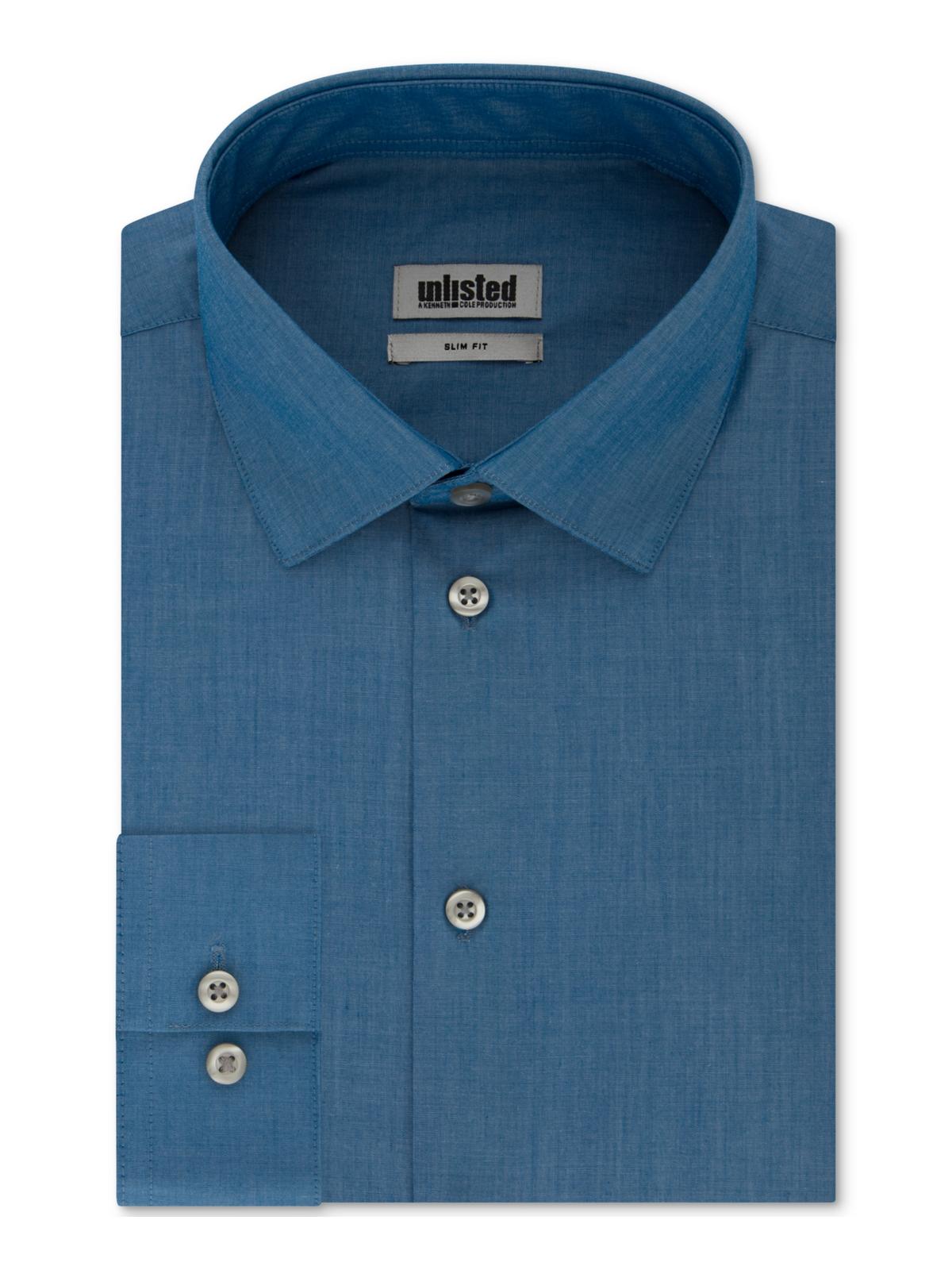 Kenneth Cole Men's Slim Fit Solid Dress Shirt Hazy Blue Size M