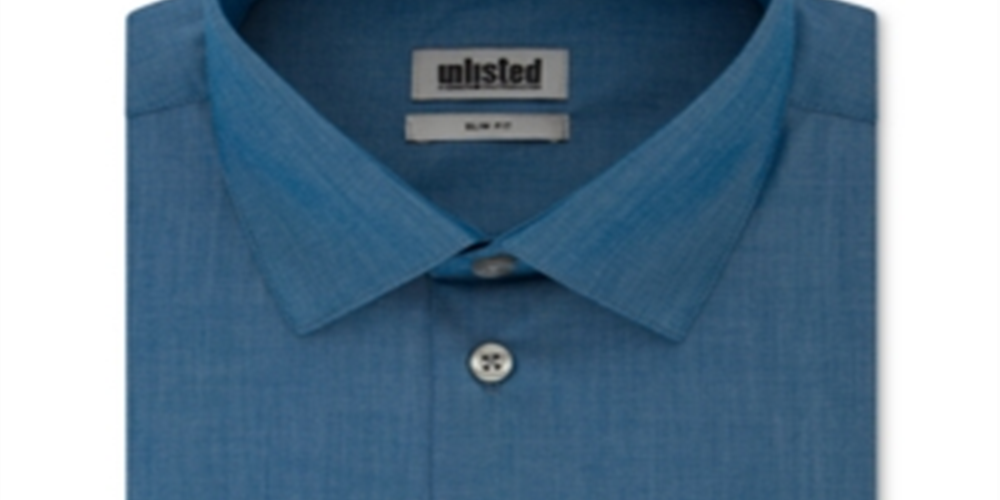 Kenneth Cole Men's Slim Fit Solid Dress Shirt Hazy Blue Size M