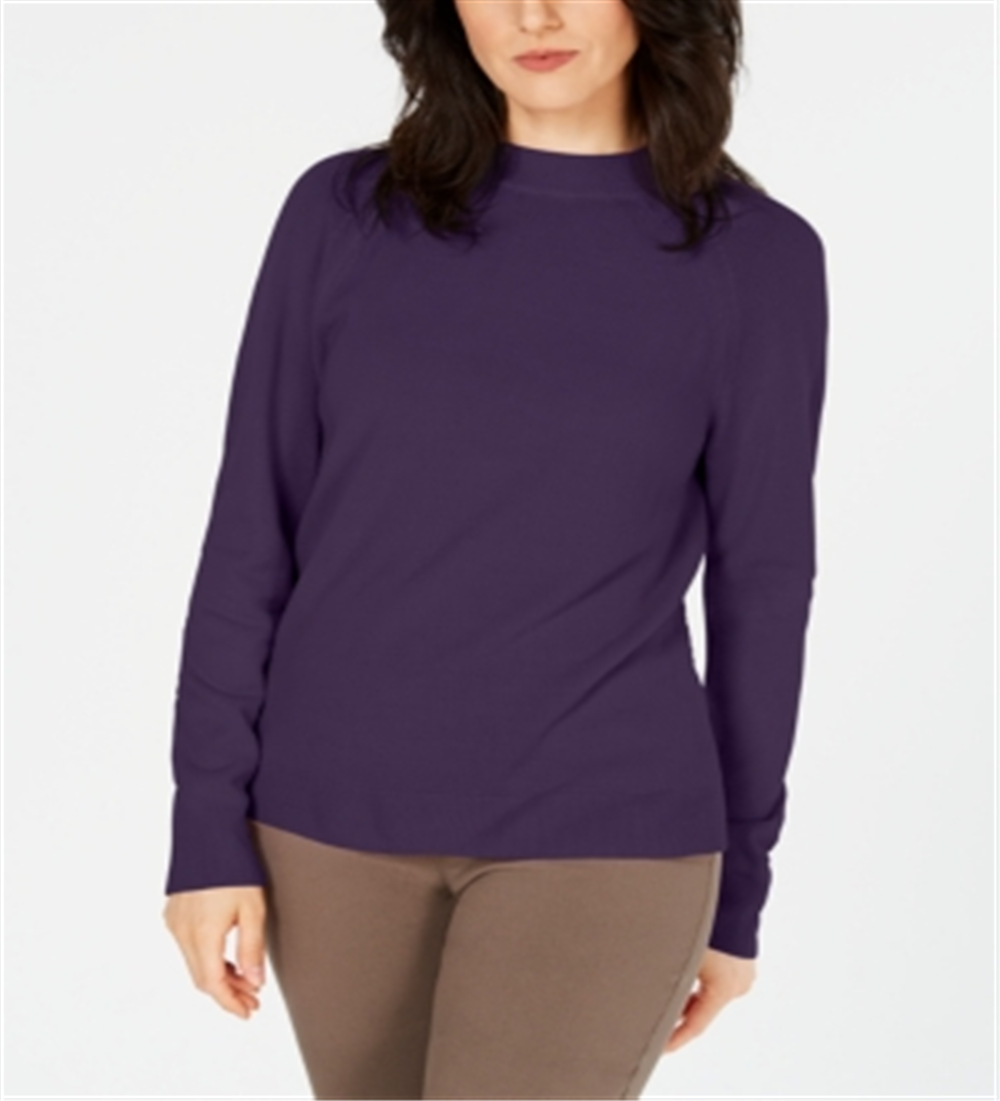 Karen Scott Women's Zip Back Mock Neck Sweater Purple Size X-Small